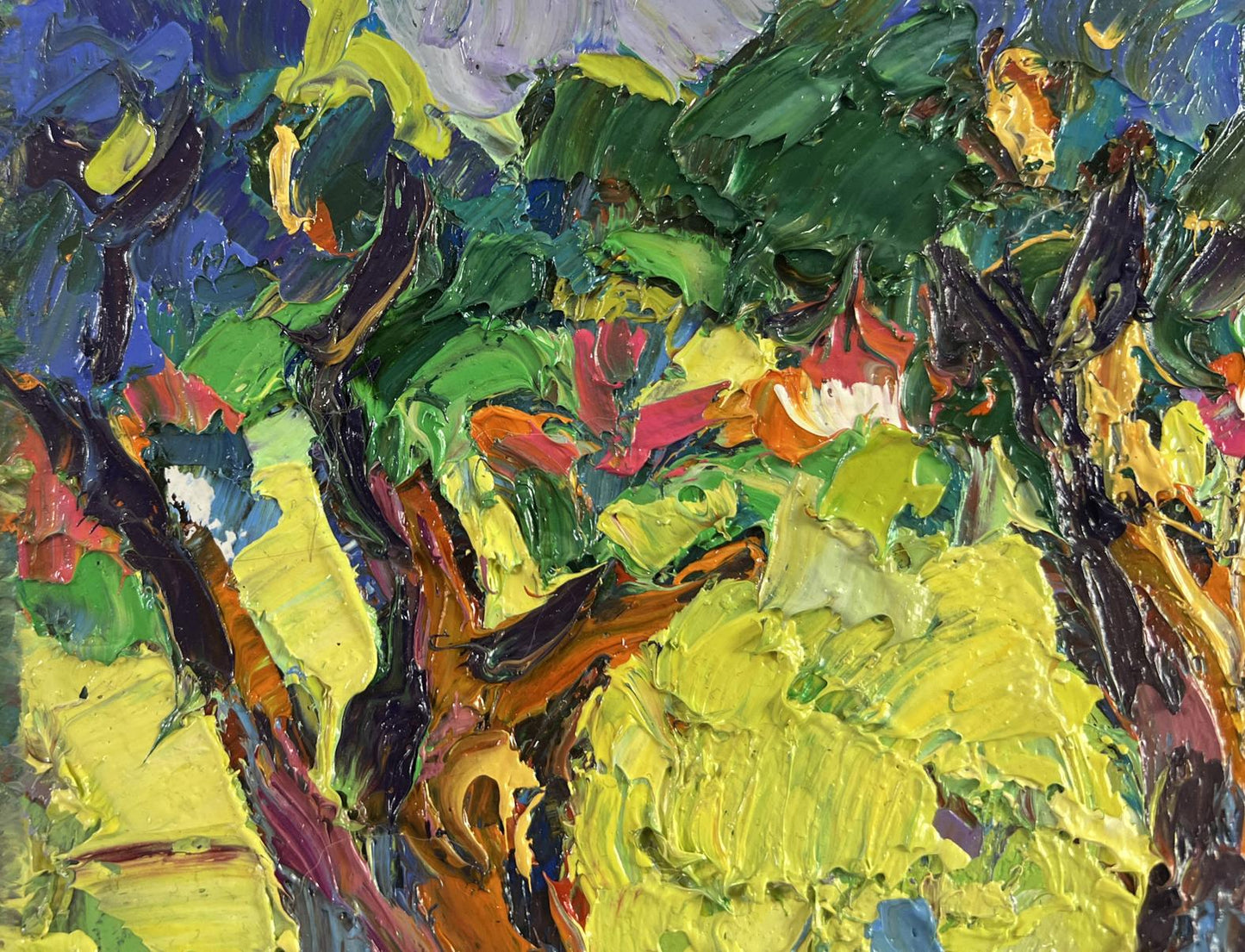Vibrant impressionist oil painting Dreams in the shade of trees by Oksana Ivanyuk