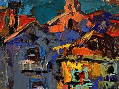 Vibrant city night lights oil painting by Oleksiy Ivanyuk