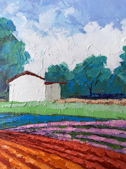 Oil painting House among the Trees by V. Zadorozhnya, vibrant rural landscape