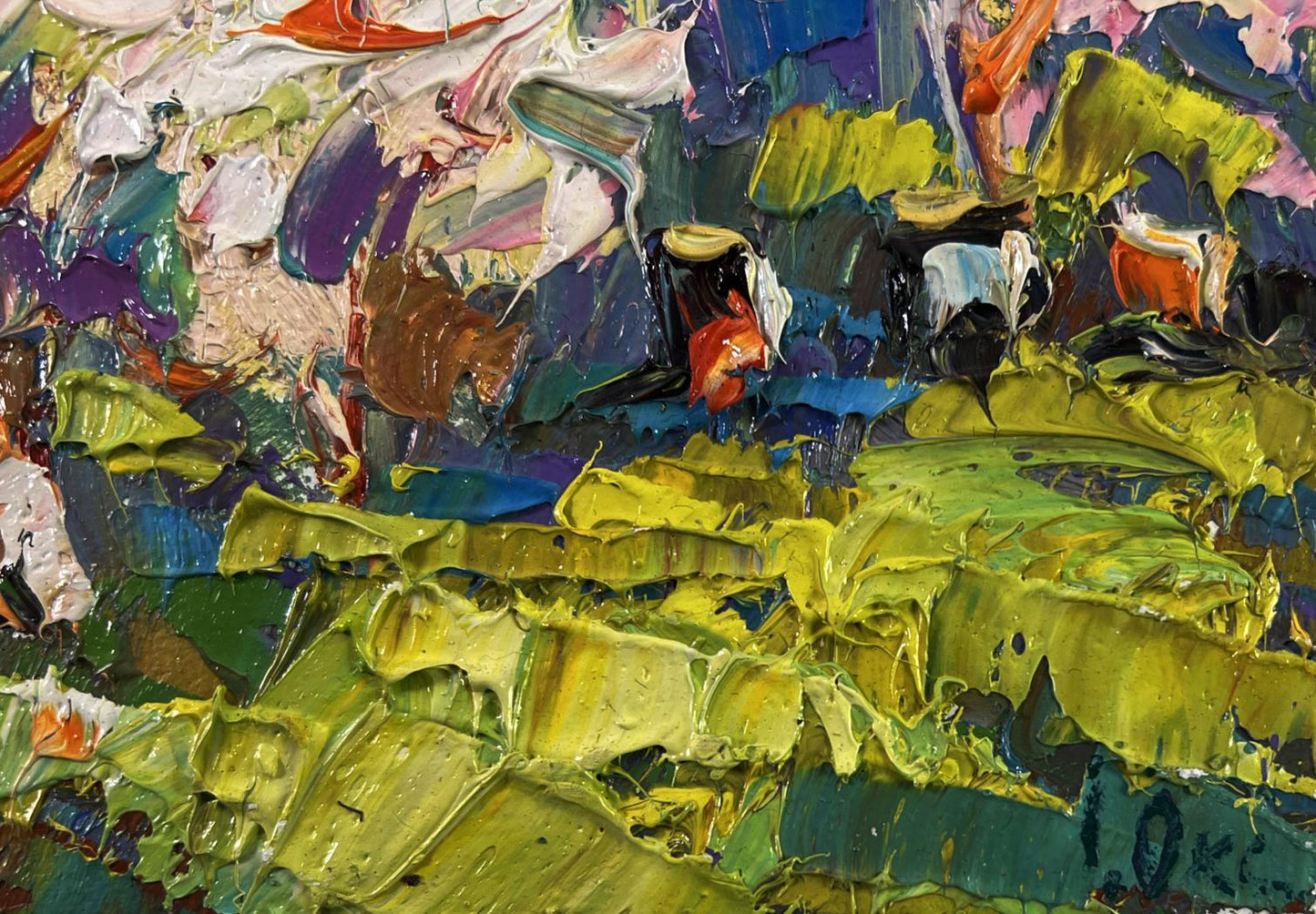 Vibrant oil painting Petals dancing in spring breeze by Oksana Ivanyuk