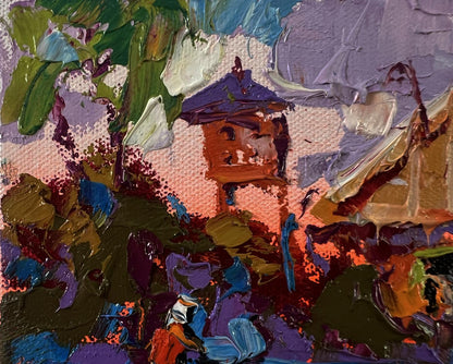 Oil painting Sunset behind the clouds by Oleksiy Ivanyuk with orange roof