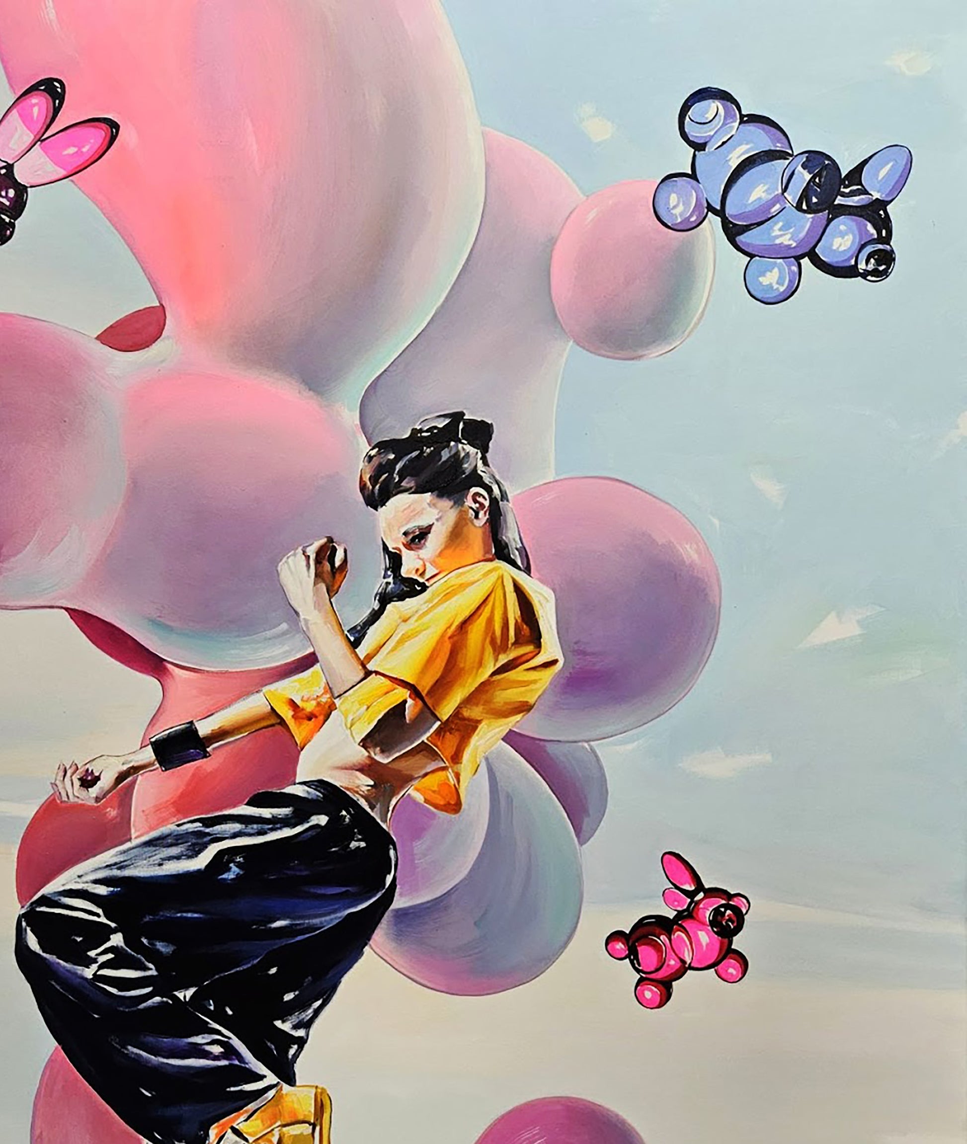 Oil painting of TikTok girl dancing by Igor Konovalov with balloon animals