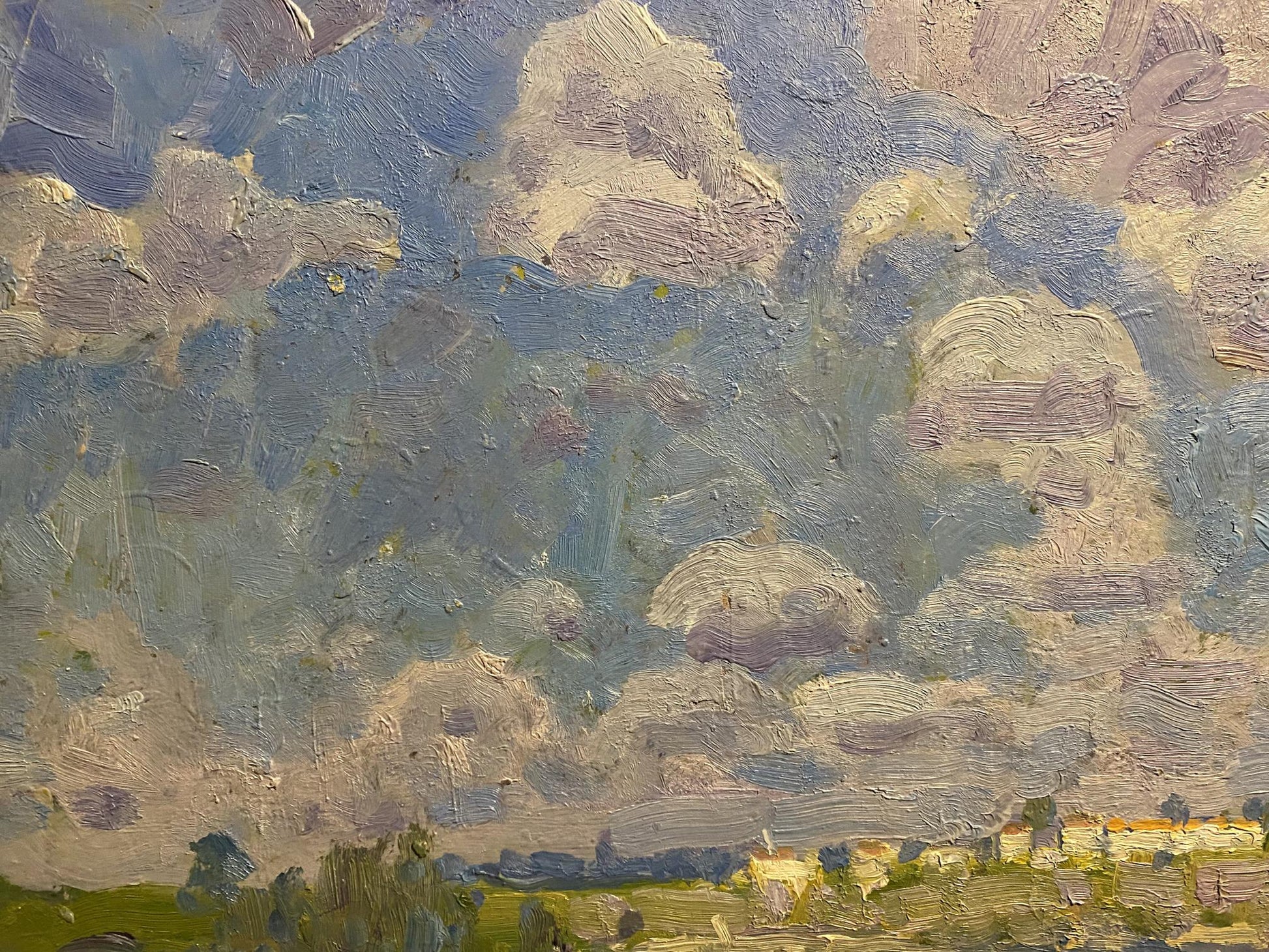 Textured oil painting of impressionistic blue beige clouds by Georgy Kolosovsky