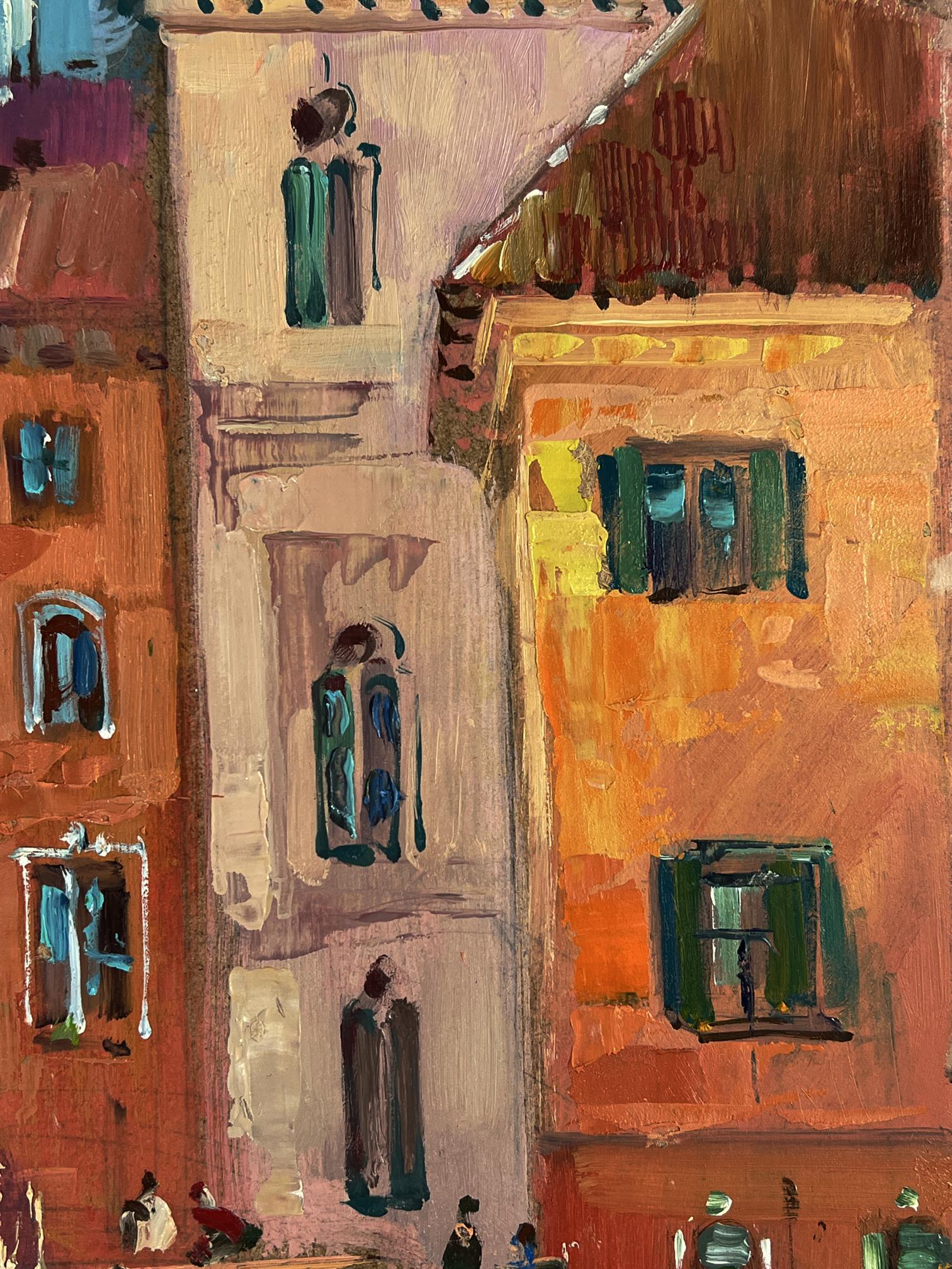 Vibrant oil painting of European city with river by Yuriy Suprunchuk