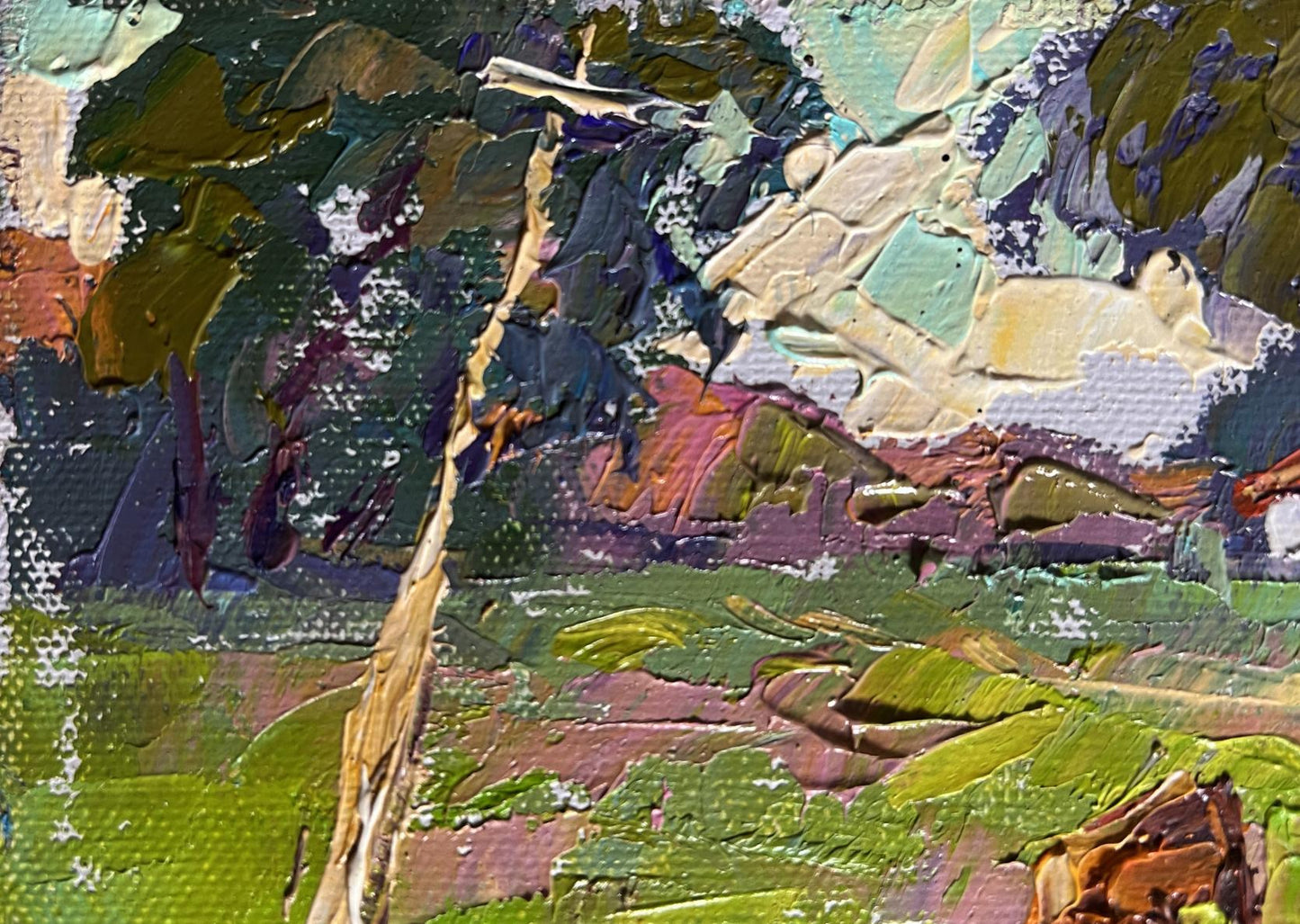 Textured impasto oil painting The road leading to the village by Oksana Ivanyuk