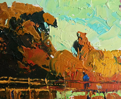Oil painting Walking on the river bridge by Oksana Ivanyuk, impressionistic landscape