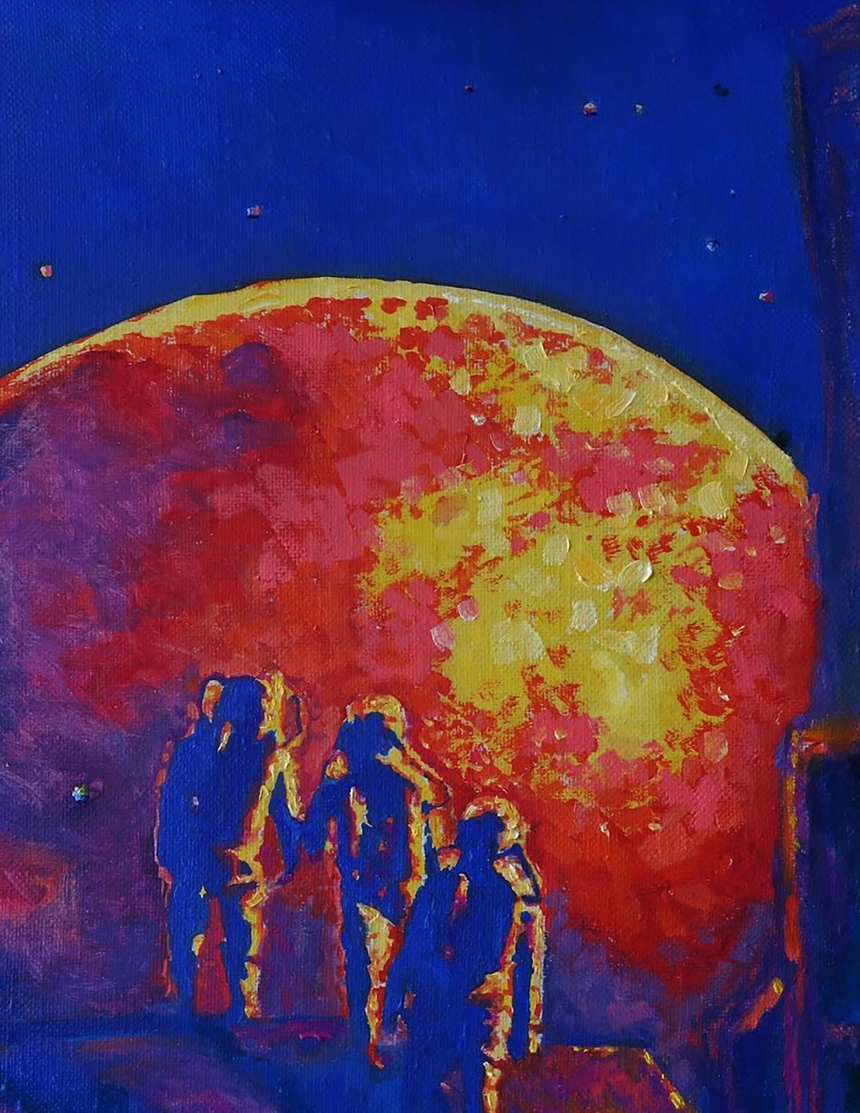 Oil painting Red ball in space Anatoly Varvarov