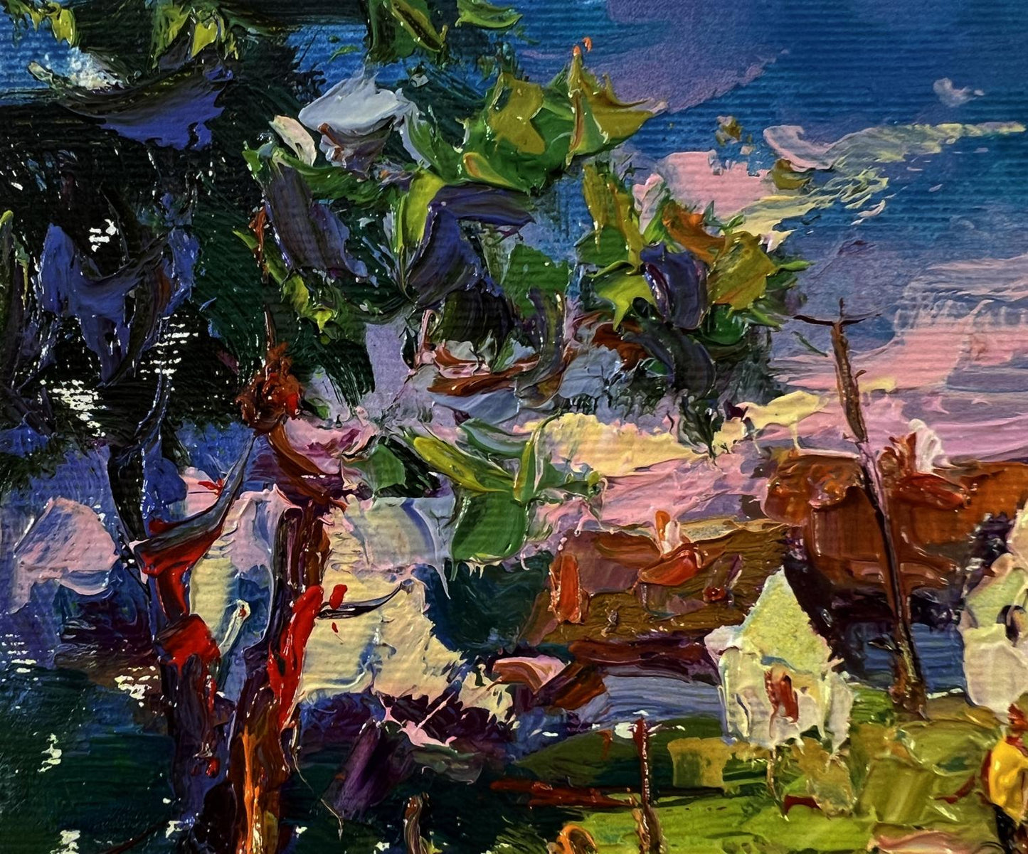 Vibrant impressionist oil painting Edge of the village by Oksana Ivanyuk