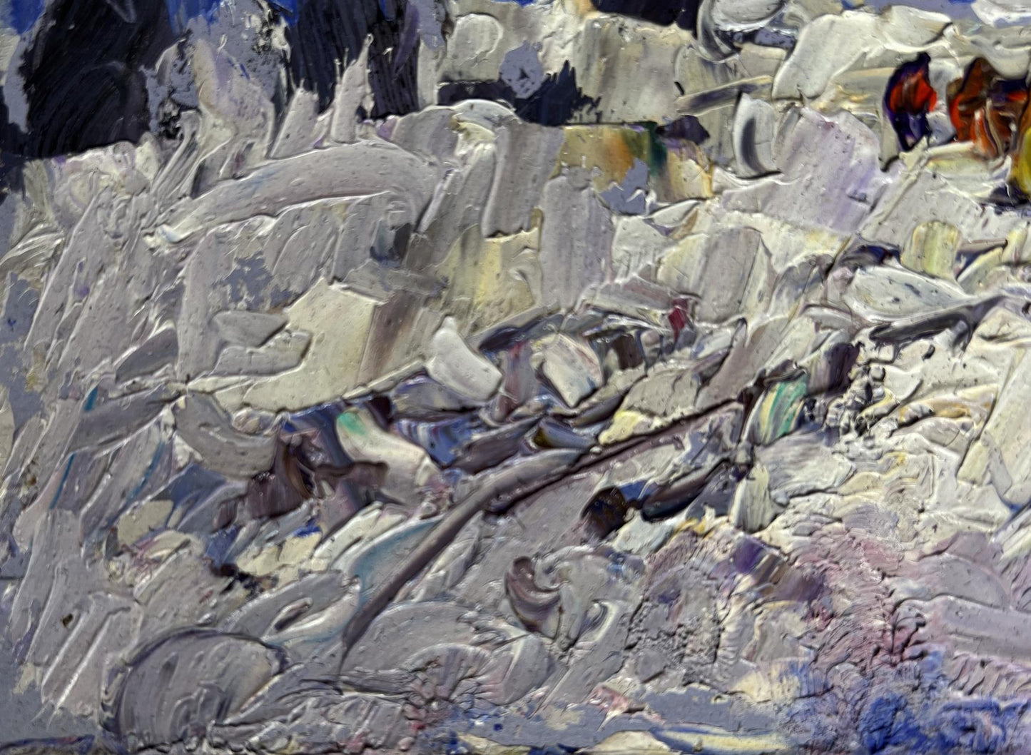 Oil painting Winter snowy road by Oleksiy Ivanyuk, textured snowy landscape