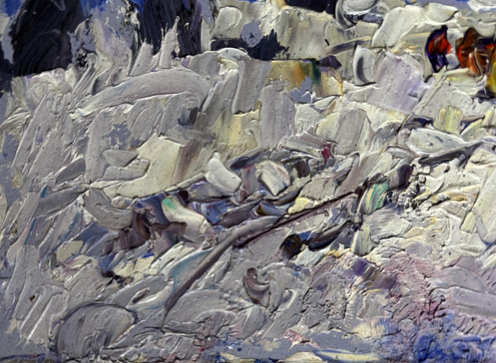 Oil painting Winter snowy road by Oleksiy Ivanyuk, textured snowy landscape