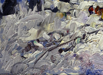 Oil painting Winter snowy road by Oleksiy Ivanyuk, textured snowy landscape