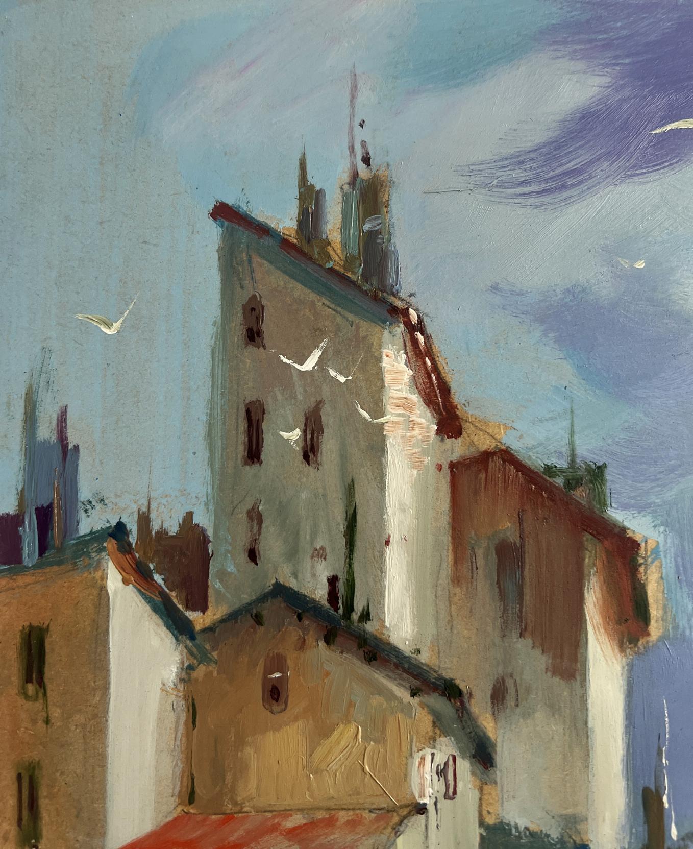 Oil painting of Venice yachts on water streets by Yuriy Suprunchuk