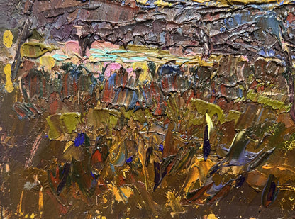 Oil painting Evening silence in the village by Oleksiy Ivanyuk, impasto textures