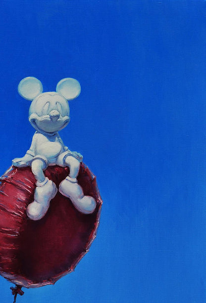 White Mickey Mouse on glossy red hot air balloon oil painting by Oleg Kateryniuk