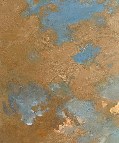 Oil painting Sunset over the lake by Yuriy Suprunchuk in brown blue hues