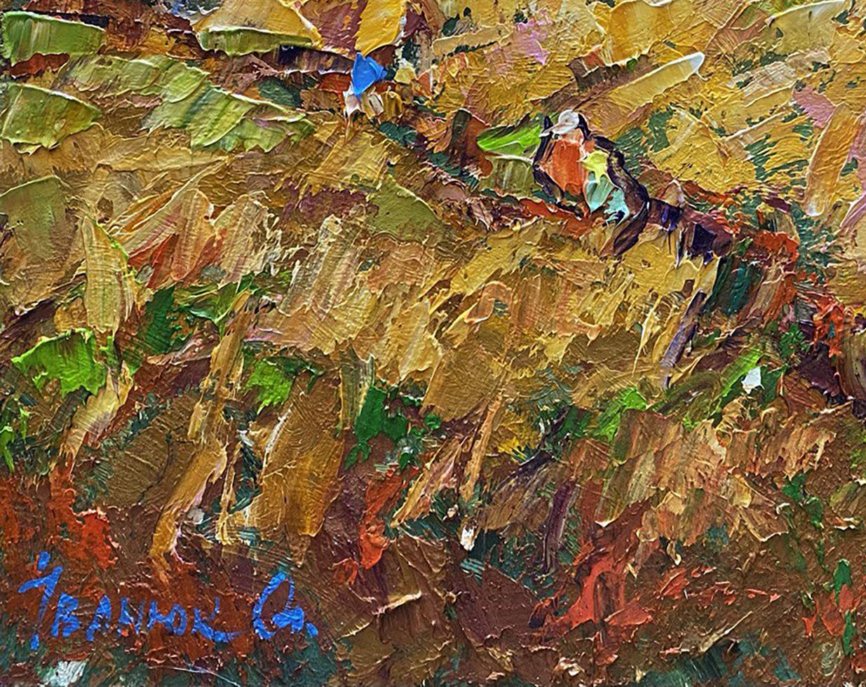 Oil painting Evening Rays by Oleksiy Ivanyuk: bird in vibrant textured strokes