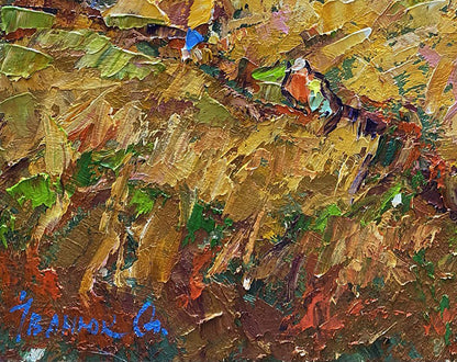 Oil painting Evening Rays by Oleksiy Ivanyuk: bird in vibrant textured strokes