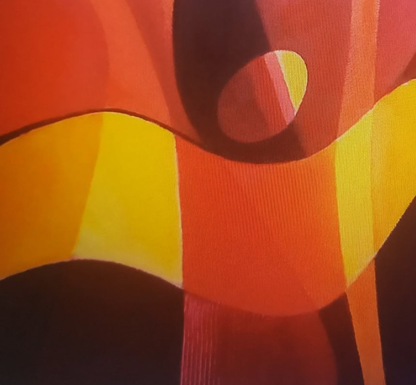 Oil painting Red shapes by Alexander Strashevich with vibrant orange, yellow, black geometric shapes
