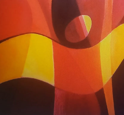 Oil painting Red shapes by Alexander Strashevich with vibrant orange, yellow, black geometric shapes