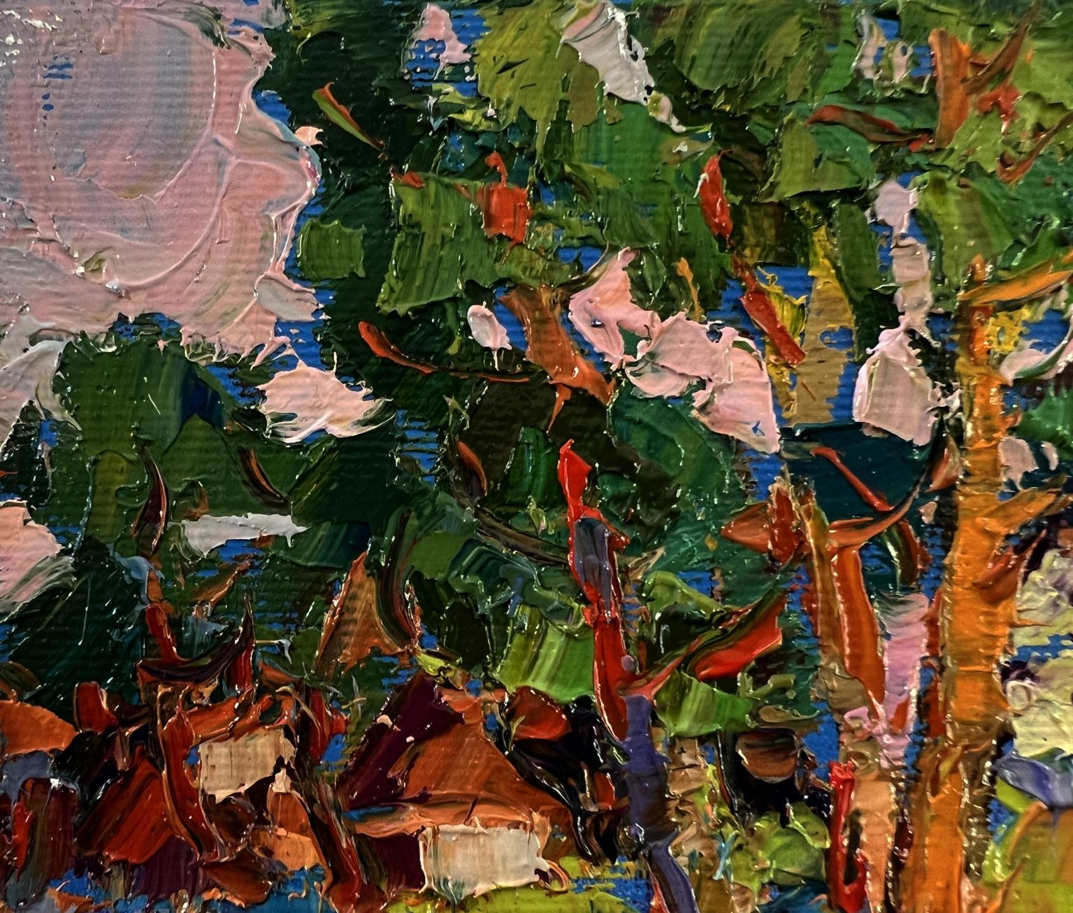 Vibrant impressionist oil painting On the edge of the village by Oksana Ivanyuk