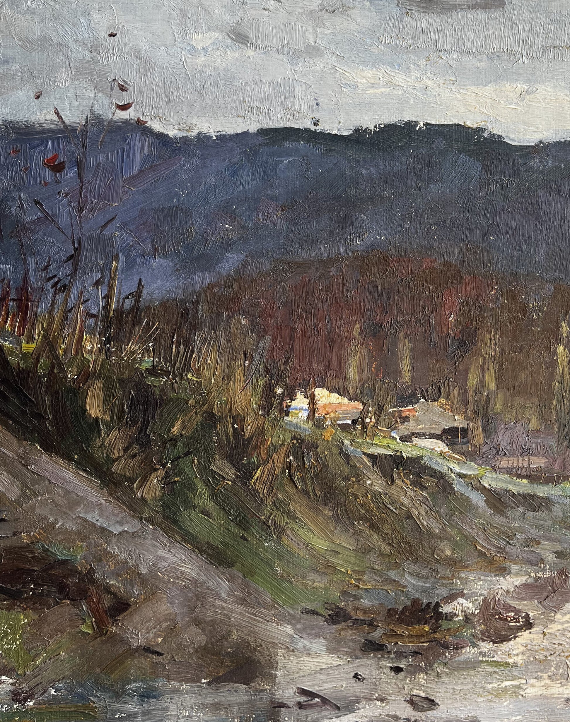 Oil painting Autumn in the Mountains by Boris Spornikov, rugged landscape