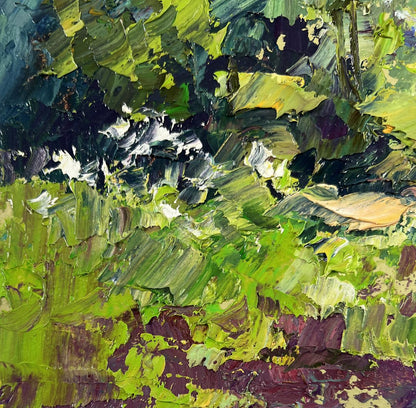 Oil painting Summer morning on the pasture by Boris Serdyuk, lush green forest