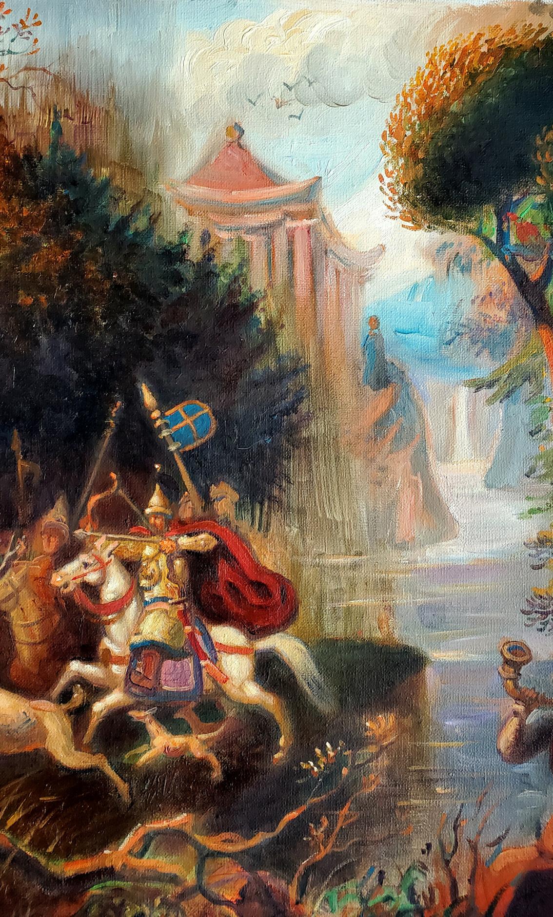 Oil painting of knight hunting in ancient China by Daniil Litvinov