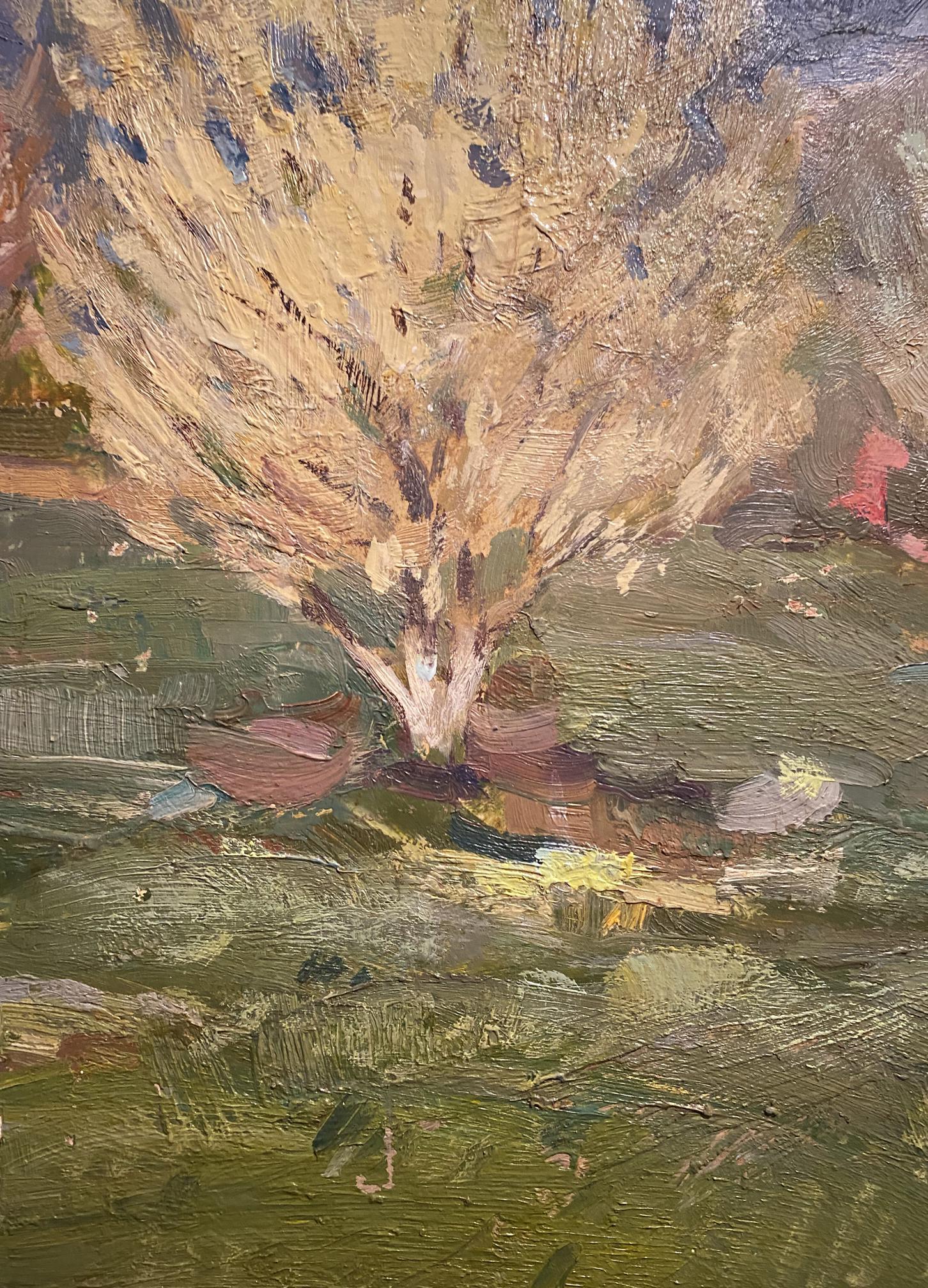 Oil painting Spring in Y. by Arkady Strelov textured tree landscape