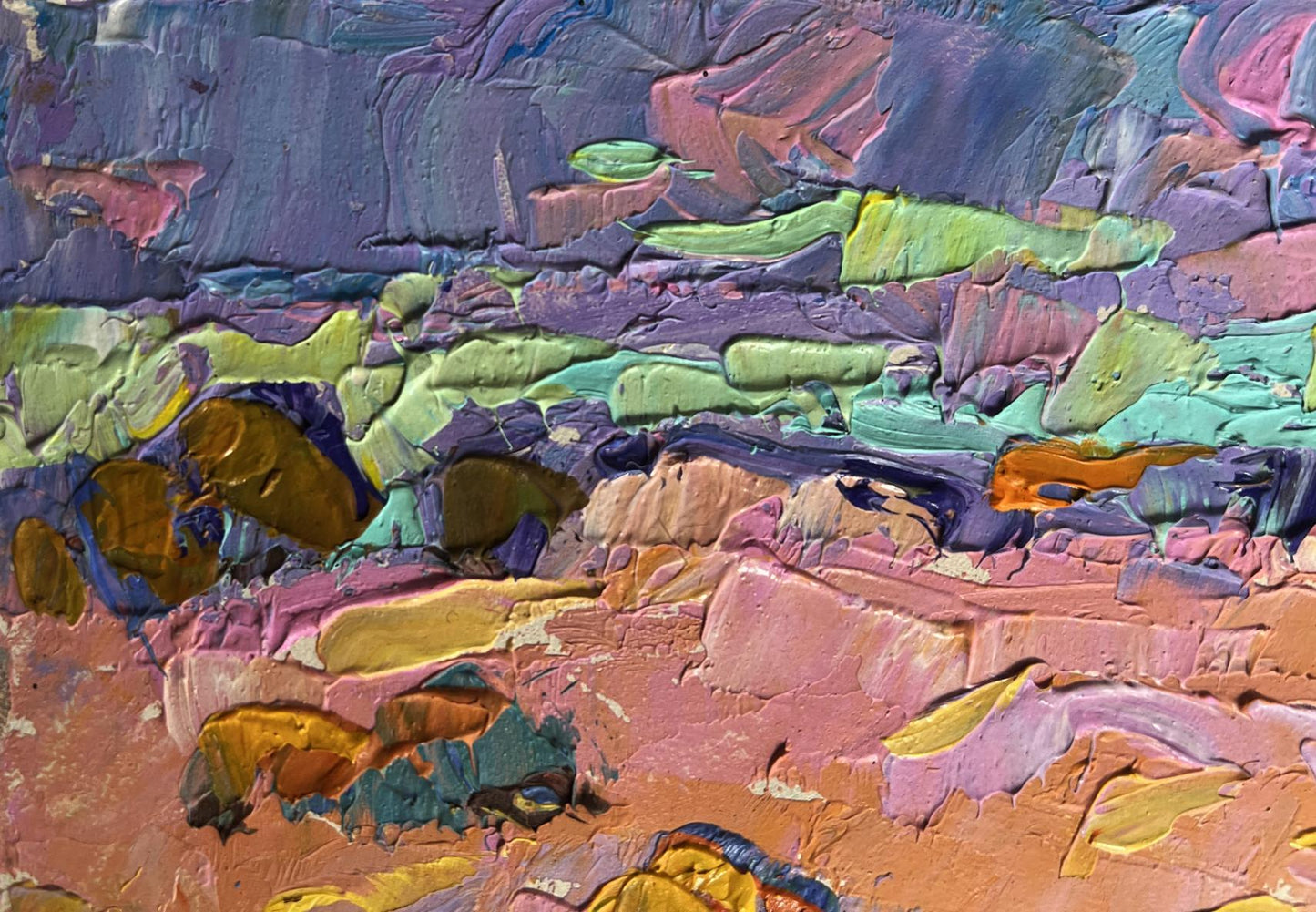 Oil painting Morning summer meadows by Oleksiy Ivanyuk vibrant impasto abstract