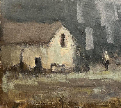 Oil painting Abandoned village by Volodymyr Pashchenko, weathered white house
