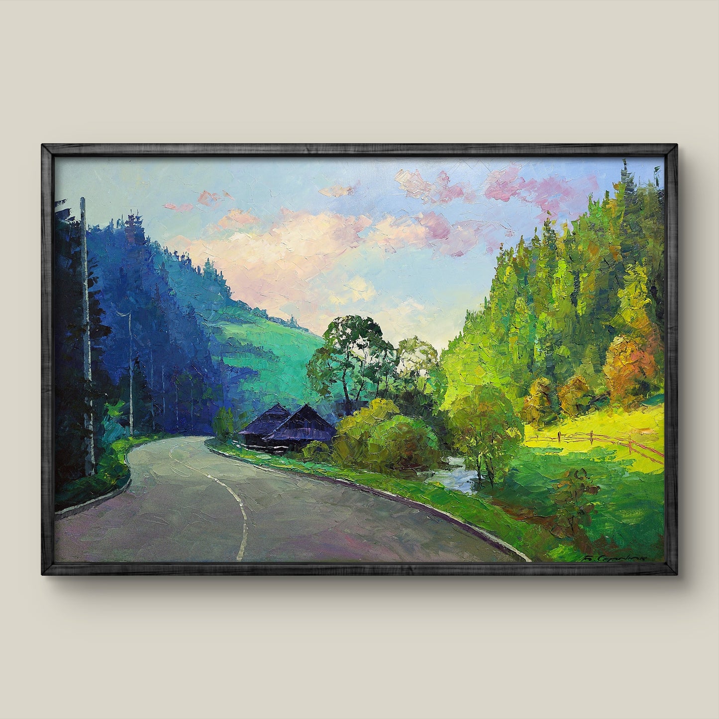 Framed oil painting of Carpathian landscape by Boris Serdyuk