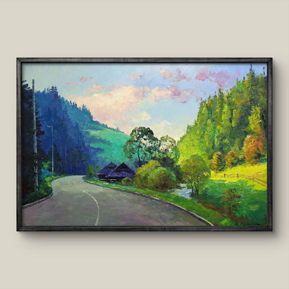 Framed oil painting of Carpathian landscape by Boris Serdyuk