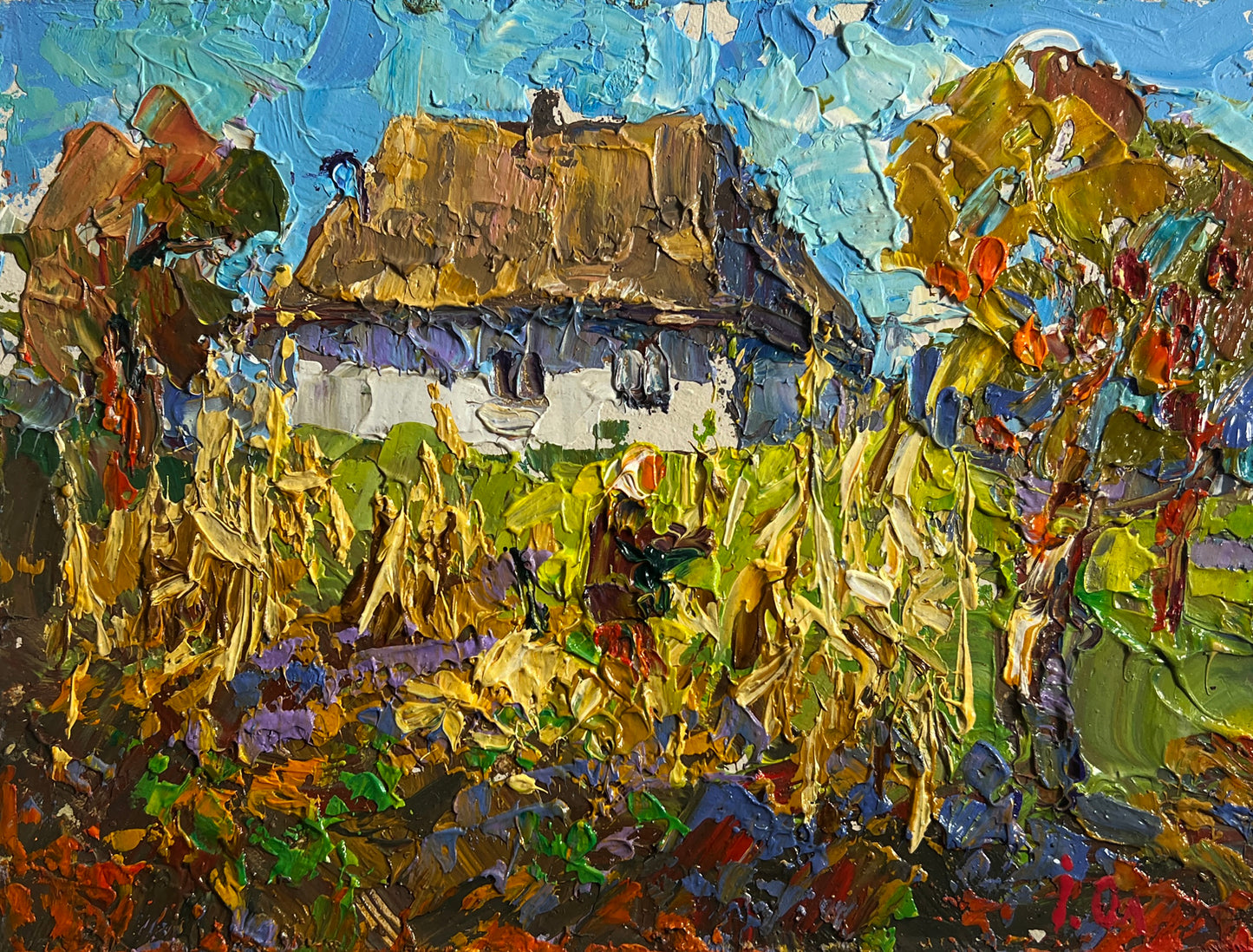 Rustic white thatched house among autumn trees, Oleksiy & Oksana Ivaniuk fine art