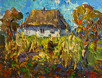 Rustic white thatched house among autumn trees, Oleksiy & Oksana Ivaniuk fine art