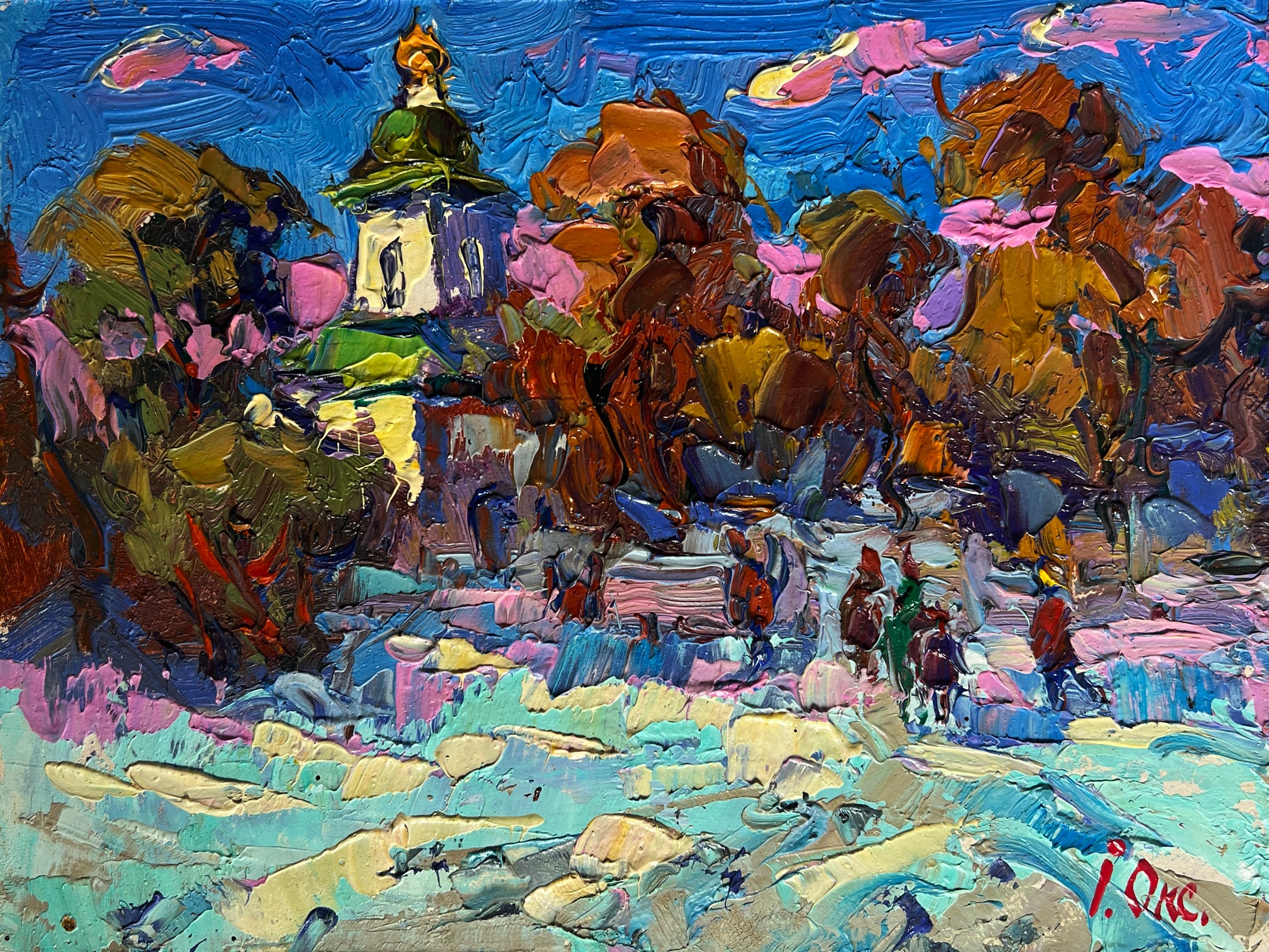 Vibrant impressionist green-domed church by Oleksiy & Oksana Ivaniuk