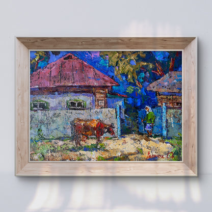 Oil painting The Evening has arrived by Oleksiy Ivanyuk in wood frame