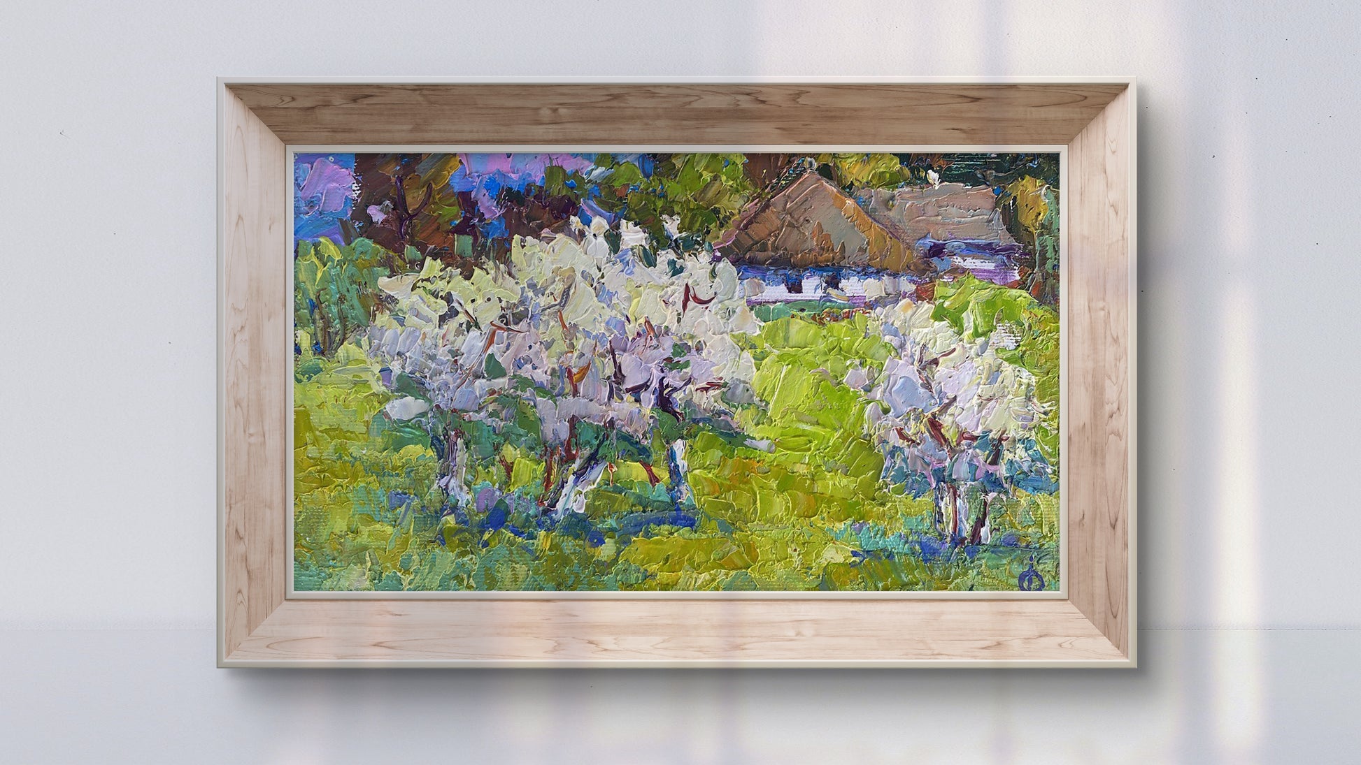 Framed impressionist oil painting Blooming spring by Oksana Ivanyuk