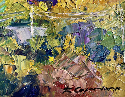 Vibrant Crimson Autumn oil painting by Boris Serdyuk with impressionist brushstrokes