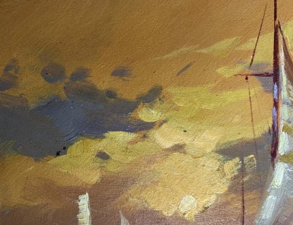 Oil painting In the evening at sea by Yuriy Suprunchuk sailboat textured canvas