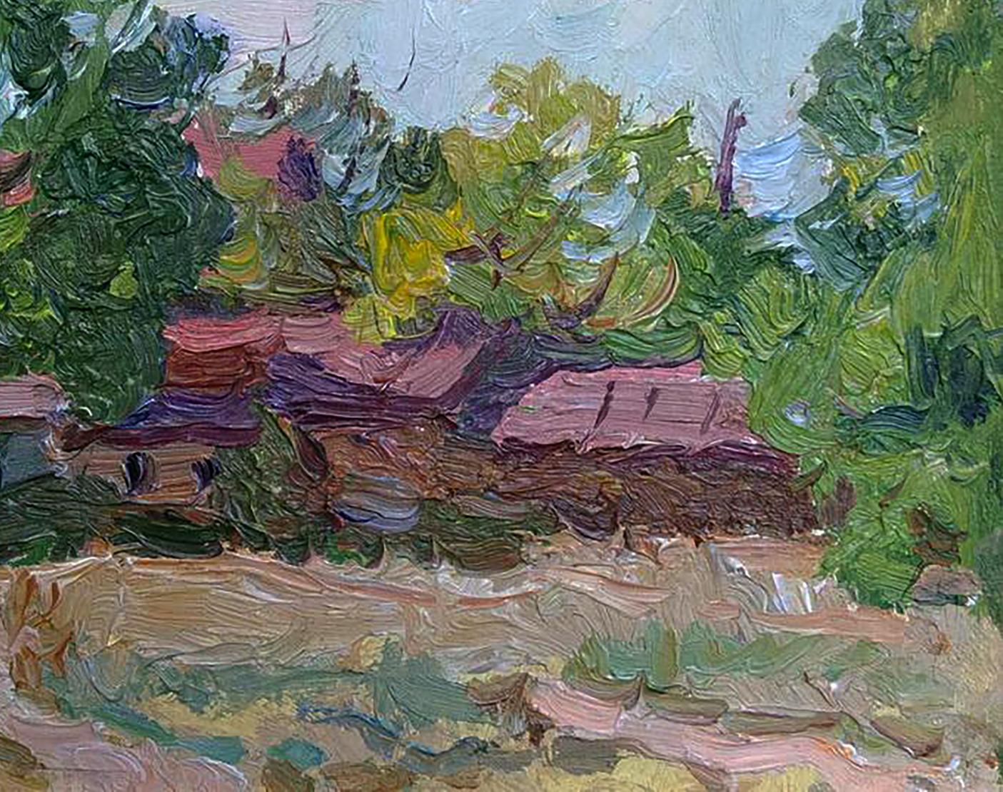 Vibrant impressionist oil painting of rural life by Yury Konovalov