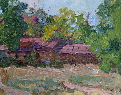 Vibrant impressionist oil painting of rural life by Yury Konovalov