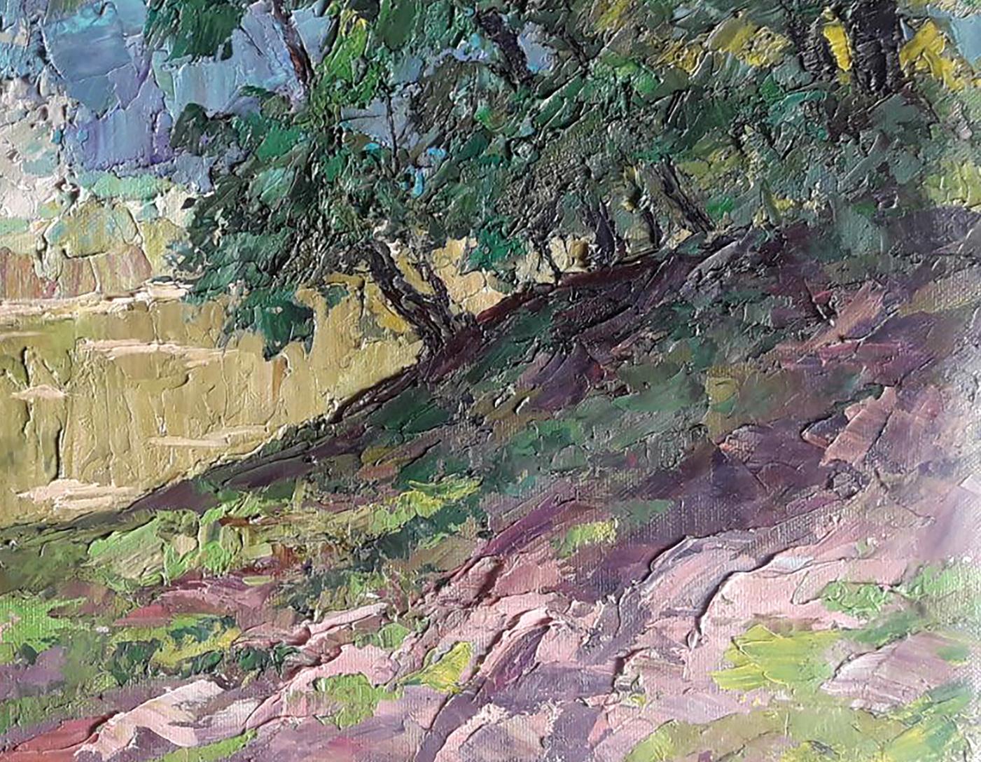 Oil painting Shore in the forest by Boris Serdyuk textured tree foliage