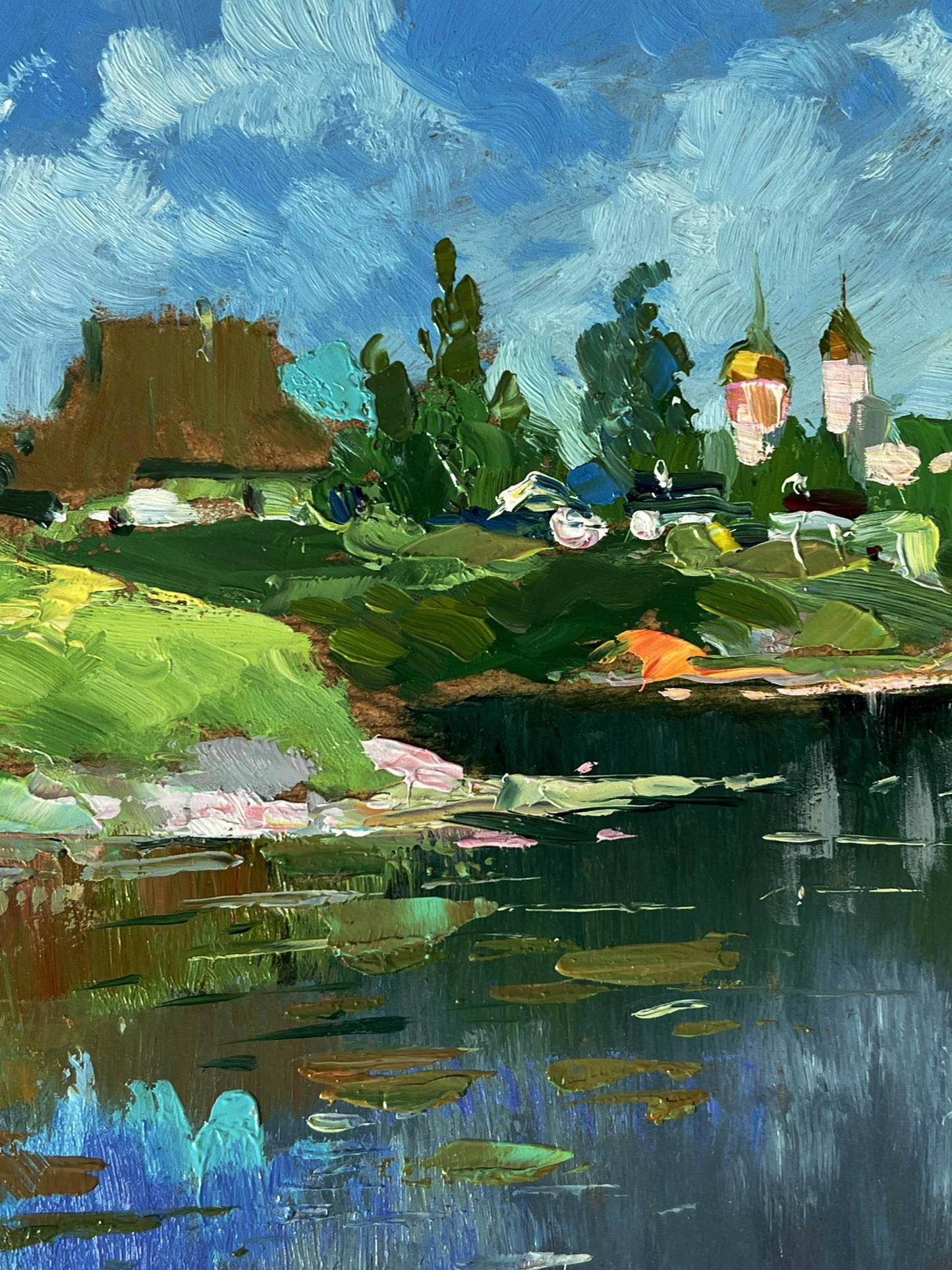 Vibrant impressionist oil painting of river near Yuriy Suprunchuk village