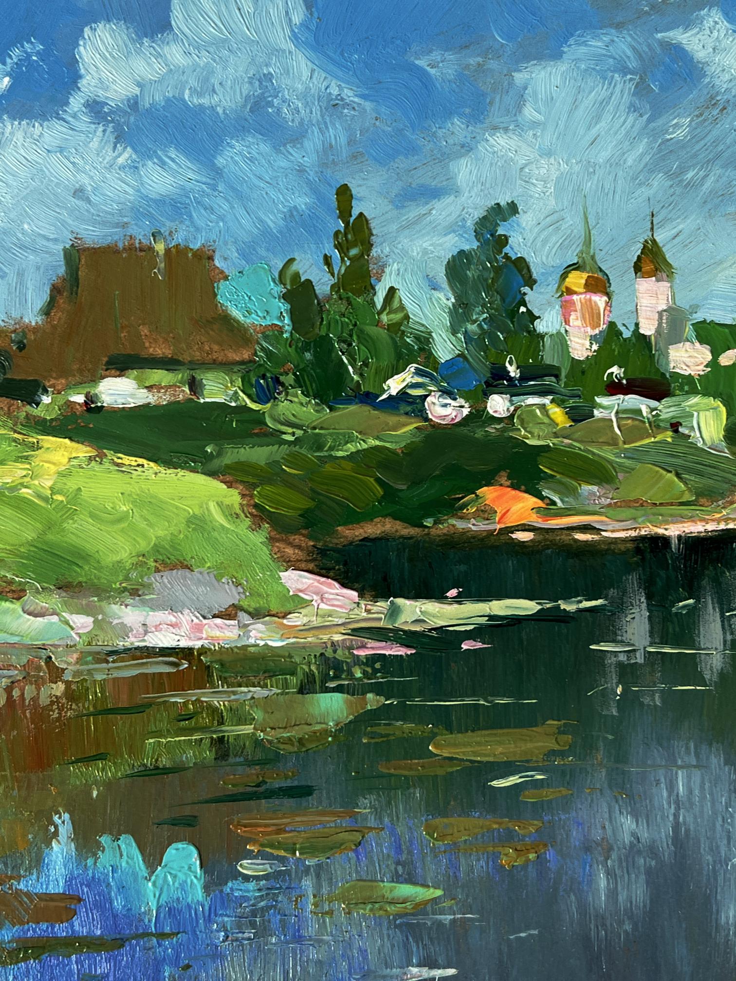 Vibrant impressionist oil painting of river near Yuriy Suprunchuk village