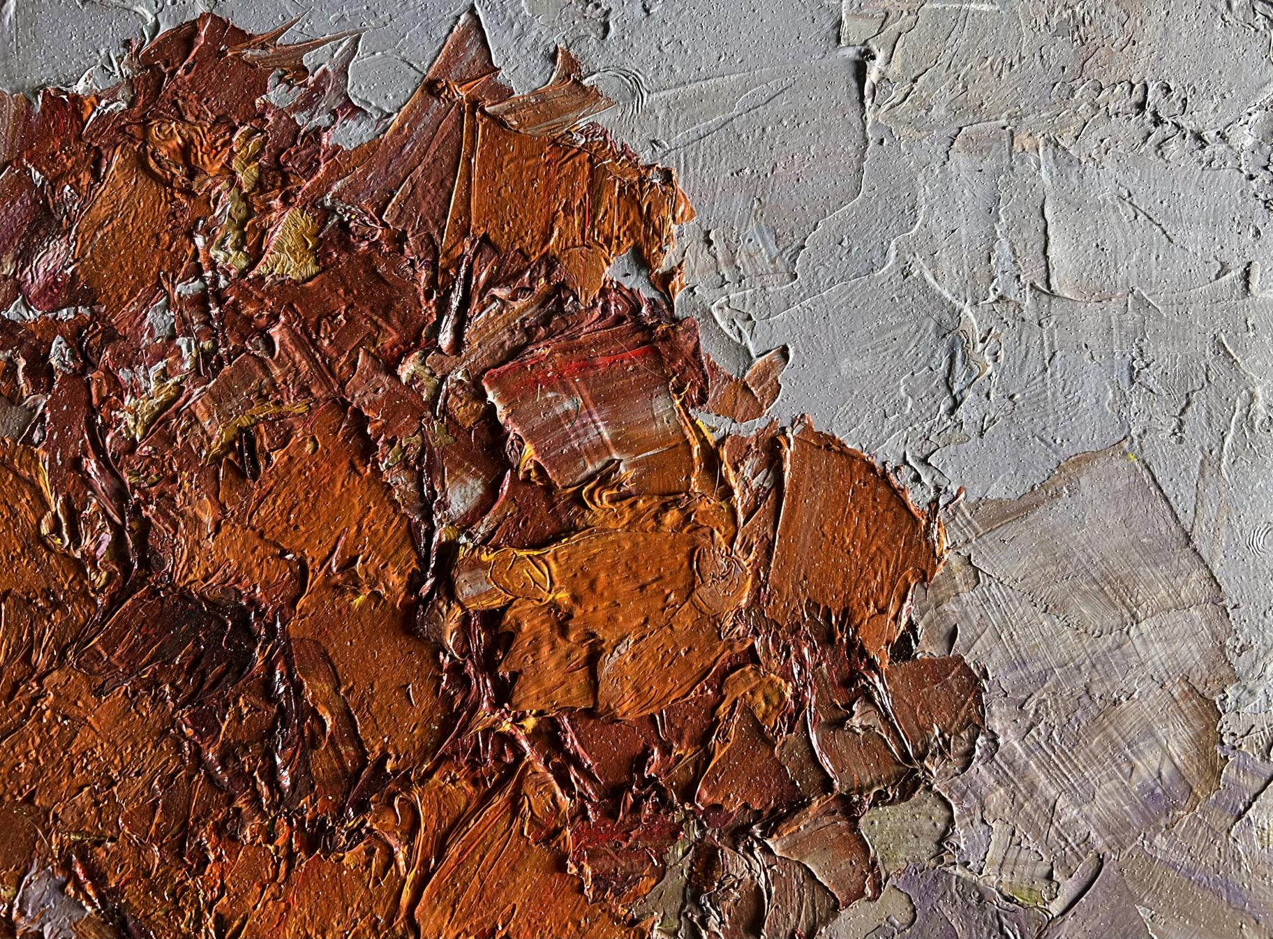 Textured impasto oil painting of horse walking path by Boris Serdyuk