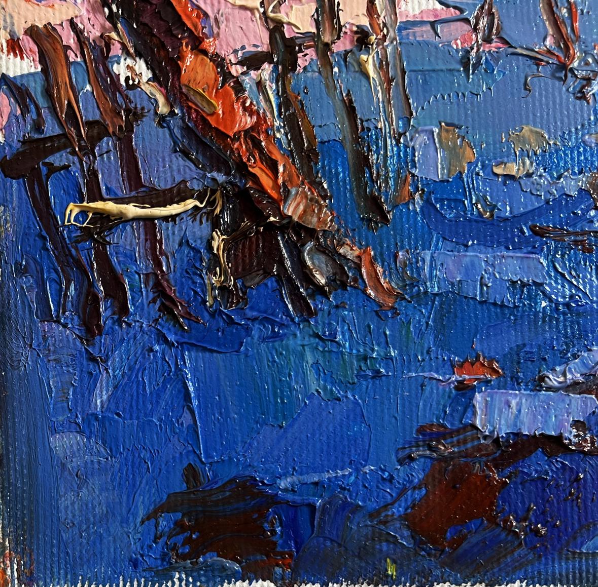 Oil painting The last days of winter by Oksana Ivanyuk, textured blue impasto