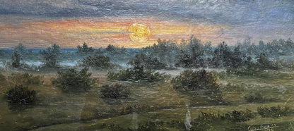 Oil painting Sunset by Nikolay Sorokin: textured sunset landscape