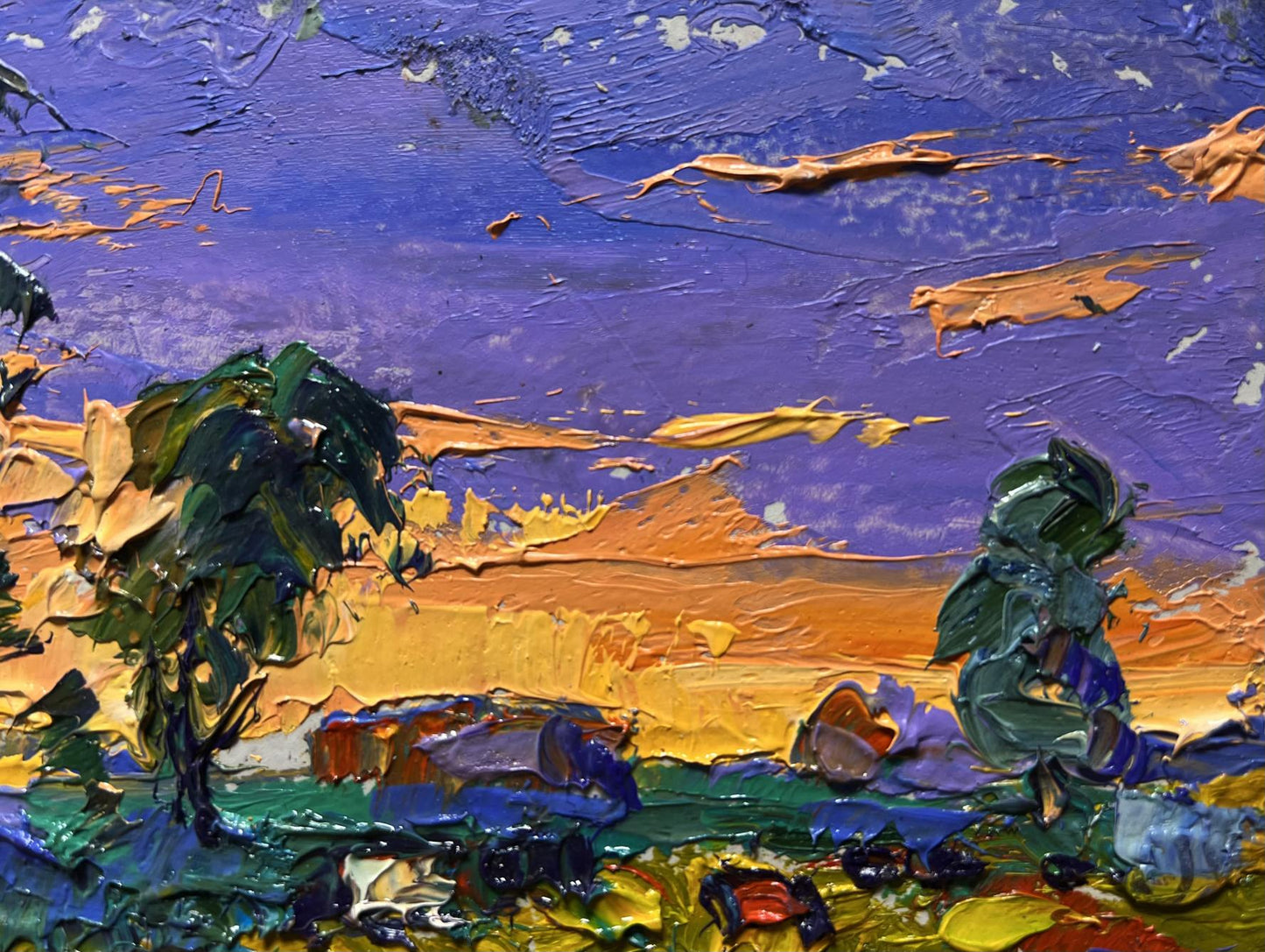 Vibrant impressionist oil painting The Day Passes with a Yellow Sunset by Oleksiy Ivanyuk