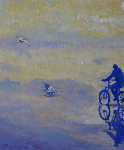 Oil painting On the road by bike Anatoly Varvarov