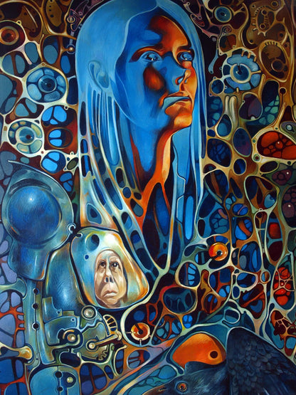 Oil painting Thirteenth unpaired Konsta G. Amelinn with blue-haired figure